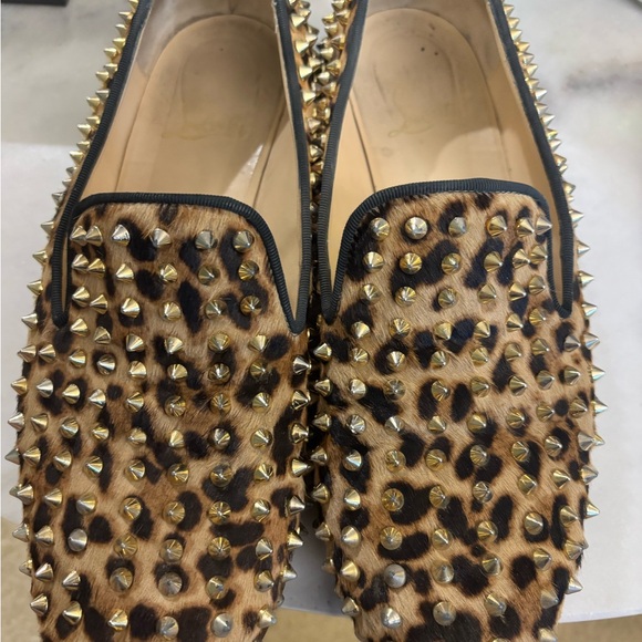 Christian Louboutin Leopard Print Gold Spiked Loafers - Picture 6 of 8